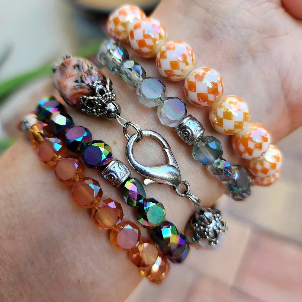 Silver Bracelets Stacking Set Natural Jasper Stone European Crystals